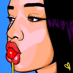 Colorful illustration of a person with lollipop in their mouth
