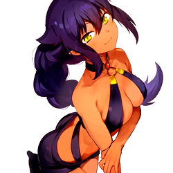 Anime-style model in a cute swimsuit, posing with a playful expression.