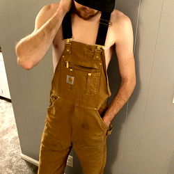 Model in Overalls and Sweatpants