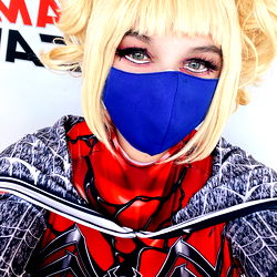 A Striking Cosplay Photo of Harley, Featuring a Spiderman Costume and Blue Mask.