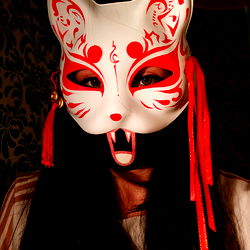 Anonymous Kitty - Geisha Mask with Red Tassels and Cat Ears,