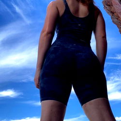 Fashion-forward Amber, California model atop the cliff.