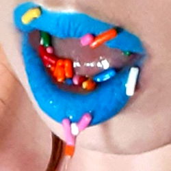 Stylish Blue Lipstick with Sprinkles and Candy