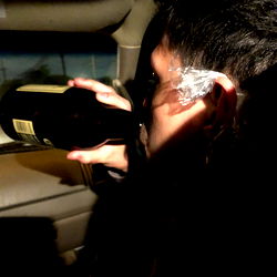 Enthusiastic Beer Enthusiast in the Backseat