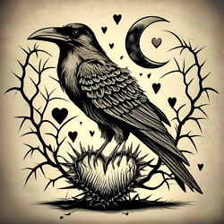 Aesthetic Crow and Heart Tattoo Design