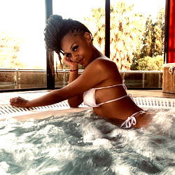 Queen Wanda, a stunning model relaxing in the pool