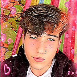 Young Man with Heart-themed Background, Posing for Selfie