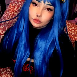 Stylish Gamer with Blue Hair and Yellow Cat Ears