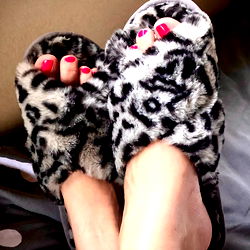 A Comfortable Foot Spa with Leopard Print Slippers