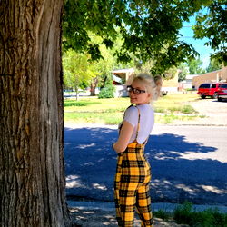 Destinee Harman in Stylish Yellow and Green Plaid