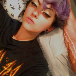 Stylish Raven Monroe in Black T-Shirt and Violet Hair