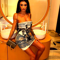 OnlyFans Model Angela Mayer - Stylish and Sultry in Sleeveless Denim Dress