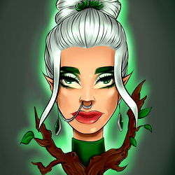 Stylized Illustration of a Model with Elvish Ears and Green Glow Effects