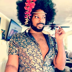 Fashionable Mienda in Vintage Floral Shirt and Earring