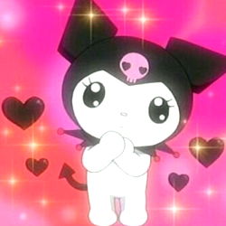 Adorable Anime Cat with Hearts and Skulls