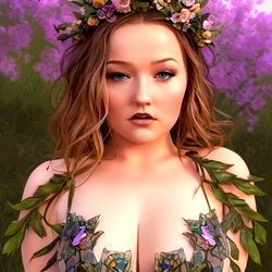 Fantasy Art of a Woman in Floral Tattoos and Body Paint