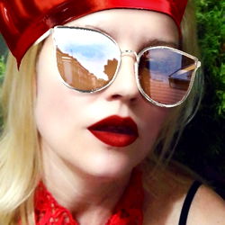 Fashionista with Red Headband and Sunglasses