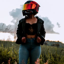 Motorcycle Rider in Field