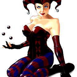 Stylized Illustration of a Female Character in Harlequin Costume