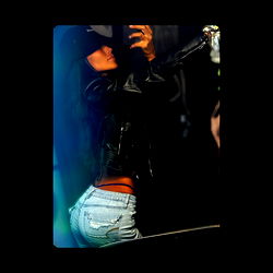 Fashionable Model in Leather Jacket and Blue Jeans