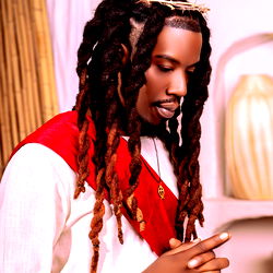 Modern-day religious figure with dreadlocks and beard