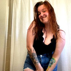 Model in the bathroom