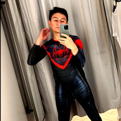 Microchip Flexing in Spider-Man Suit in Bathroom