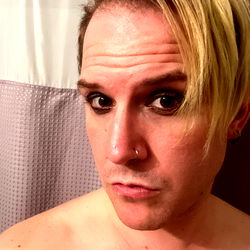 Bearded model posing with intense gaze