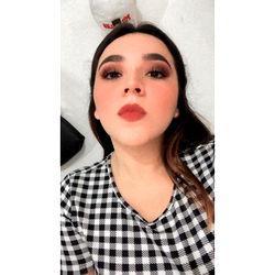 Valeria Gonzalez in Gingham Checked Blouse, Red Lipstick