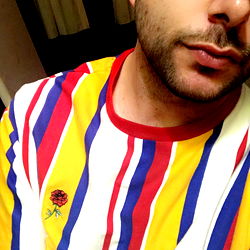 Model M in Striped Shirt and Sunglasses