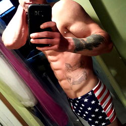 Fit and Proud American Flag Swimsuit Model