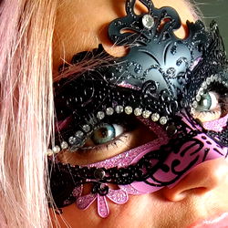 Alma Castillo Masked in Purple and Black Masquerade