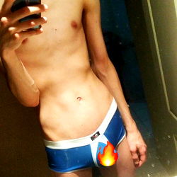 Model M in Blue Underwear Advertisement