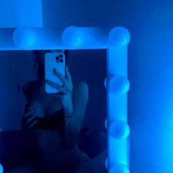 Hayls Model Mirror Selfie in Dark Room with Blue Light Effect