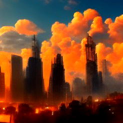Dystopian Skyline with Skyscrapers and Clouds