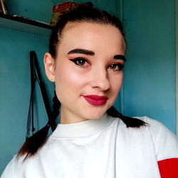 Mariia, Elegant with Beaded Braids and Red Lipstick