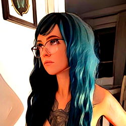 Gaming Enthusiast with Blue Hair and Glasses