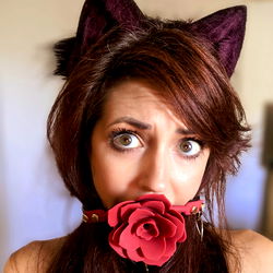 Stylish Model with Cat Ears and Gag