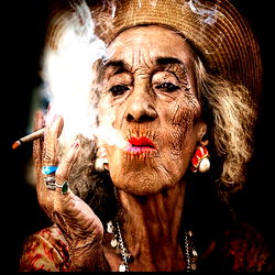 Aged Fashionista Smoking Cigarette
