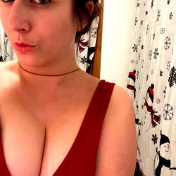 Seductive Selfie of KX in Red Dress with Neckline