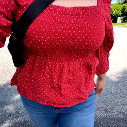 Gill, OnlyFans Model in a Red Polka Dot Blouse