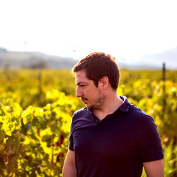 A moment in a vineyard, captured on a sunny day