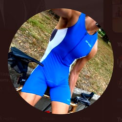 A Model in a Blue and White Suit, Showcasing Athletic Wear