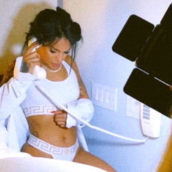 New York Model Mel in a White Swimsuit