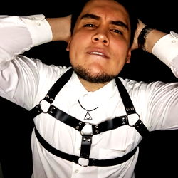 MrSagaSocks in BDSM-themed attire