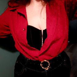 OnlyFans Model RedRachel in Red Shirt and Jeans