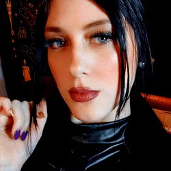 Ameliachadburn, Striking Amethyst Eyes and Black Leather