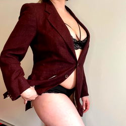 Stylish Model Annie Doe in a Corporate Jacket and Lingerie
