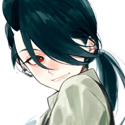 Viridis, a young anime character with blue hair and glasses, depicted in a vibrant illustration.