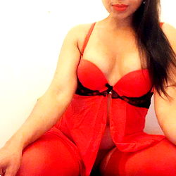 Luna Monzalve in Red Satin Lingerie
